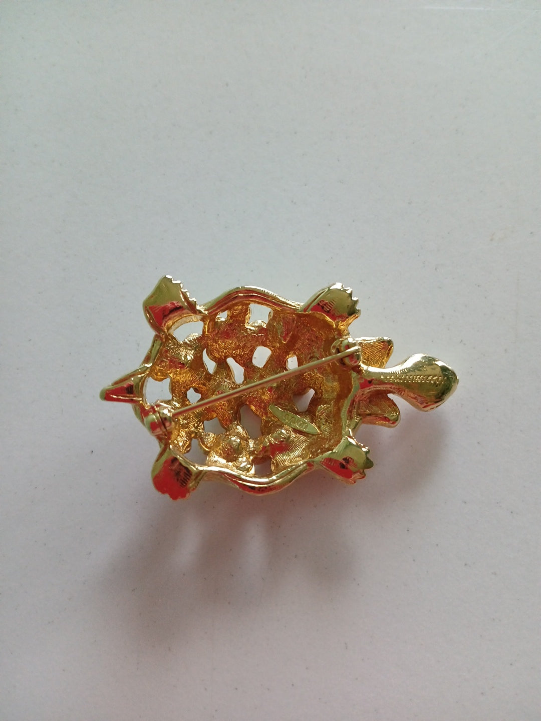 Gold Plated Turtle Pin/ Brooch With  Blue & Green Stones