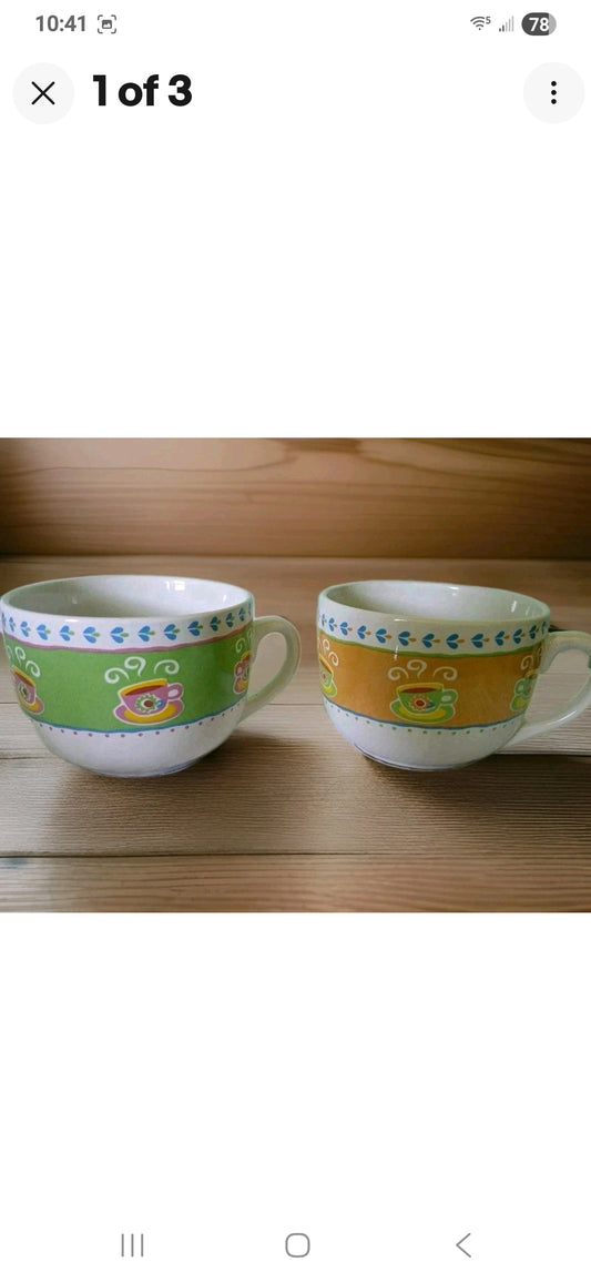 Set Of 2 Large Hand Painted Coffee Mugs