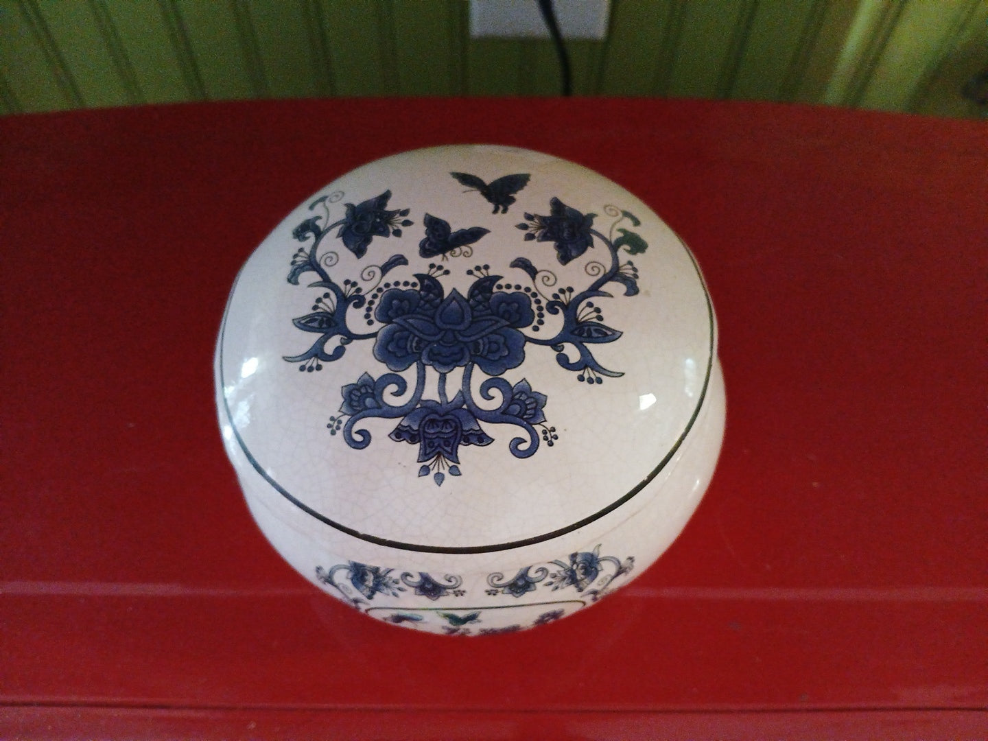 Ceramic White Jewelry Box With Blue Floral & Butterfly Design
