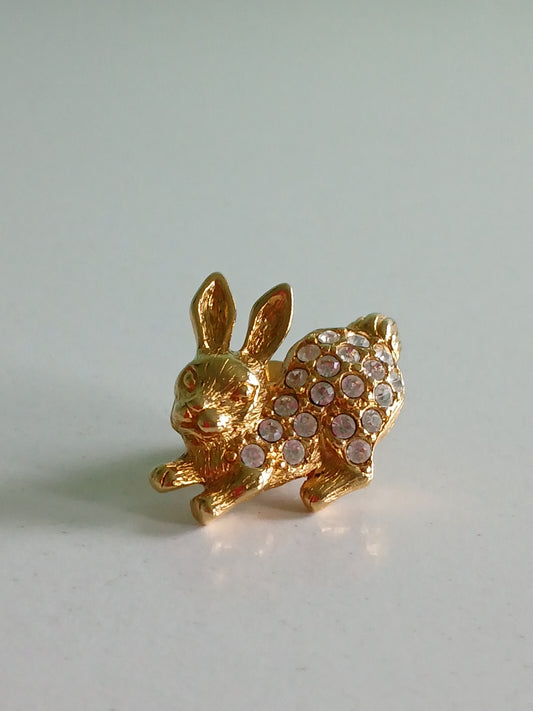 Gold Plated Bunny pin / Brooche with Rhinstones