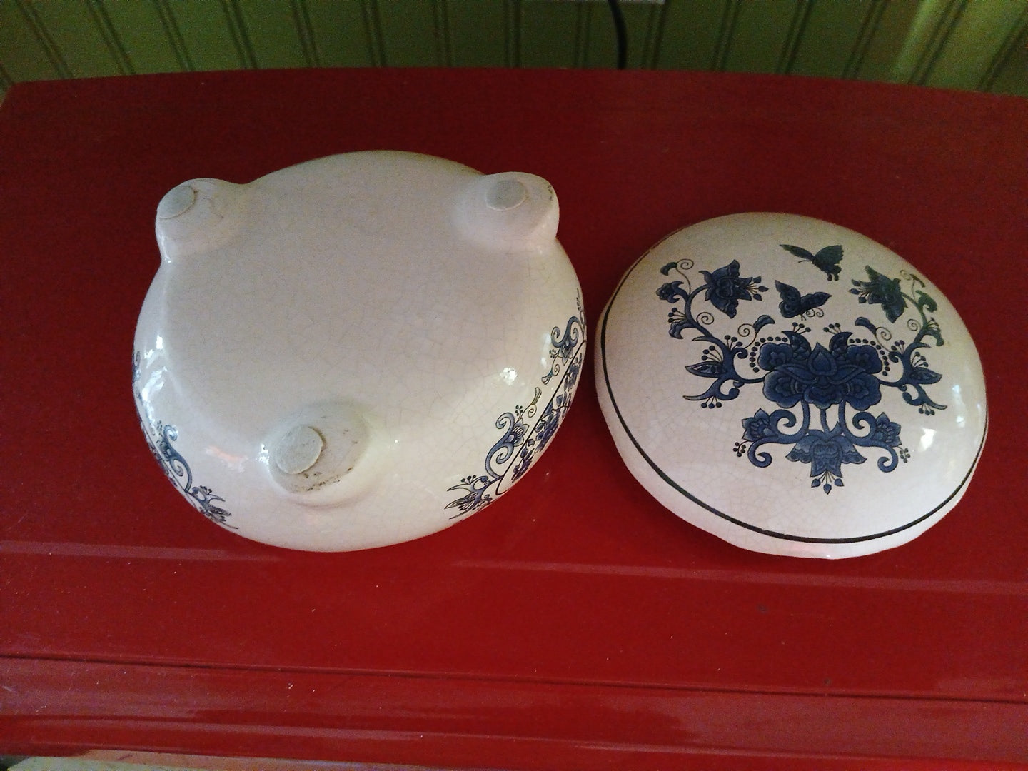 Ceramic White Jewelry Box With Blue Floral & Butterfly Design