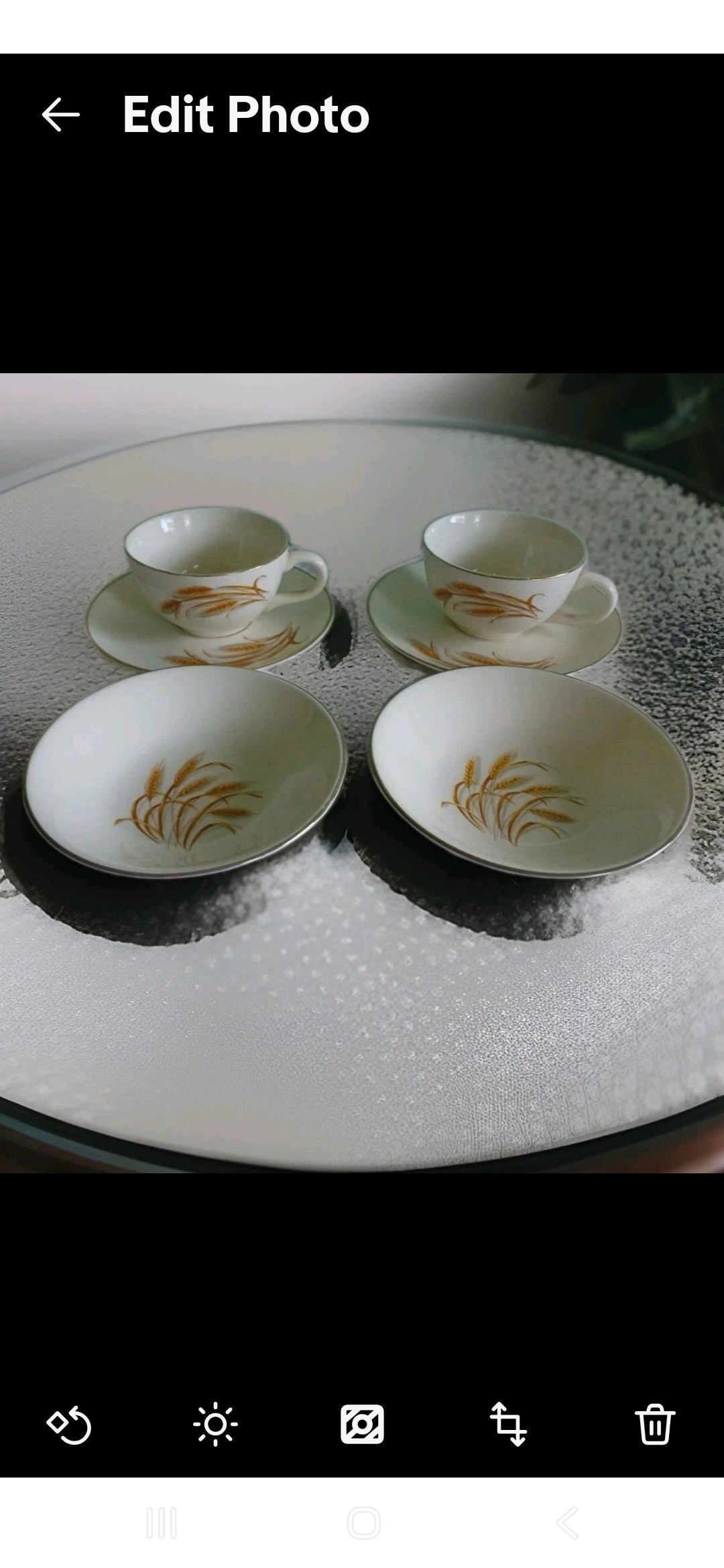 Vtg.Homer Laughlin Golden Wheat 22k Gold Tea Cups & Saucers & Bowls Serving 2