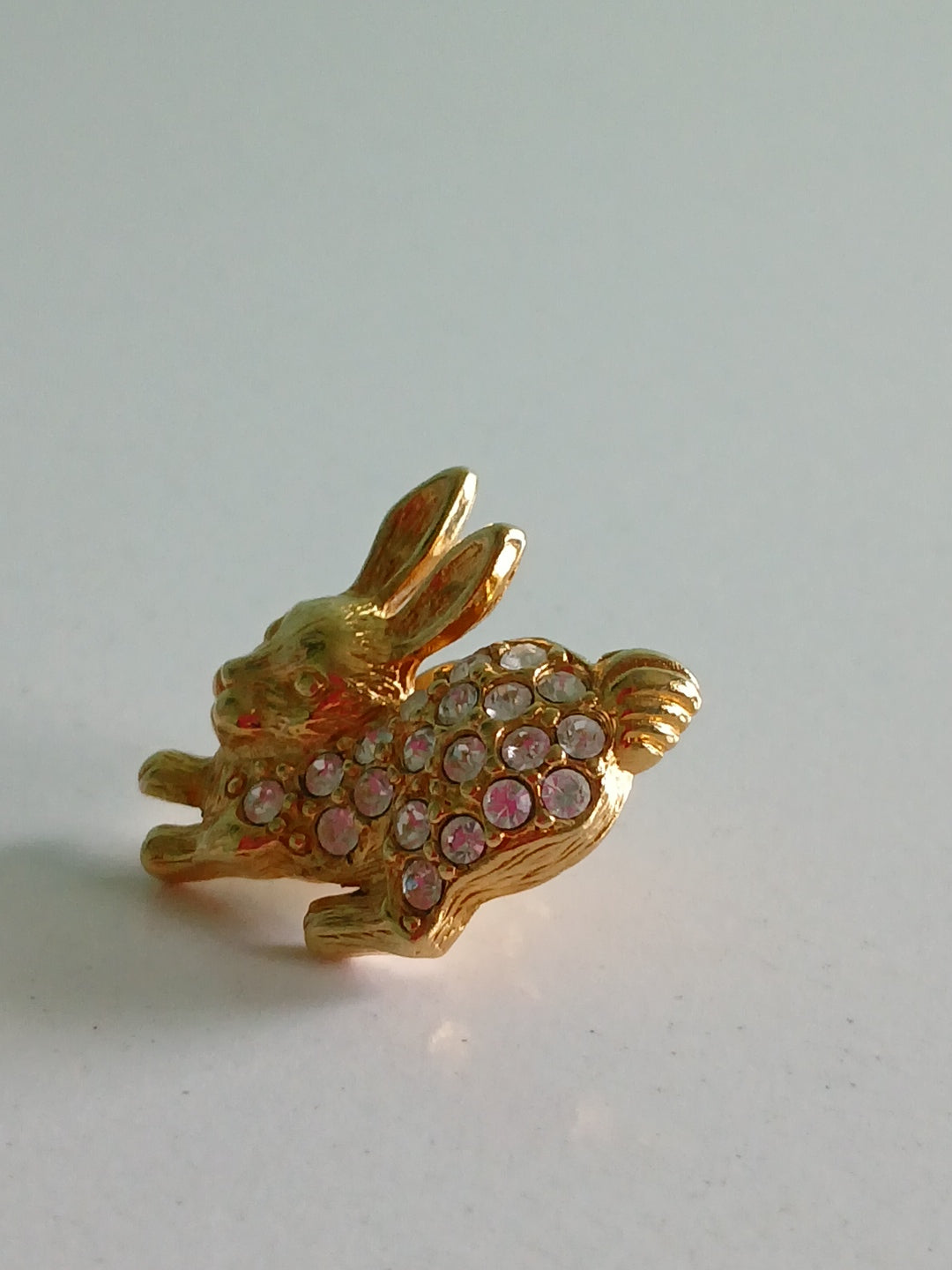 Gold Plated Bunny pin / Brooche with Rhinstones