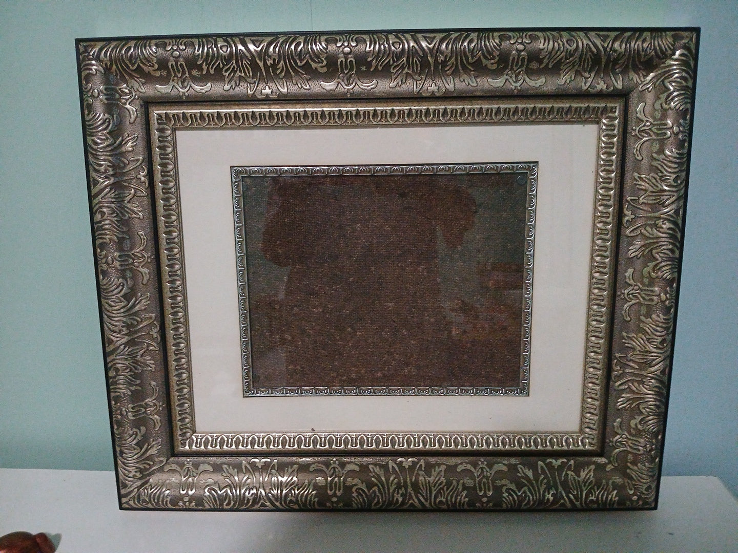 8 x 10  wood carved silver painted wall hanging frame,Matted for portrait