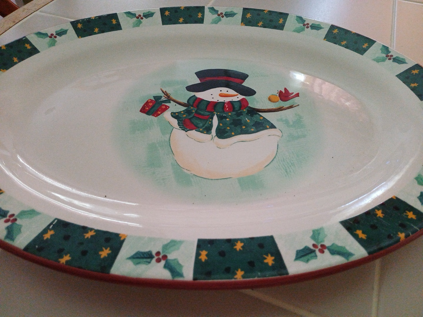 Snowman & Cardinal Christmas Platter