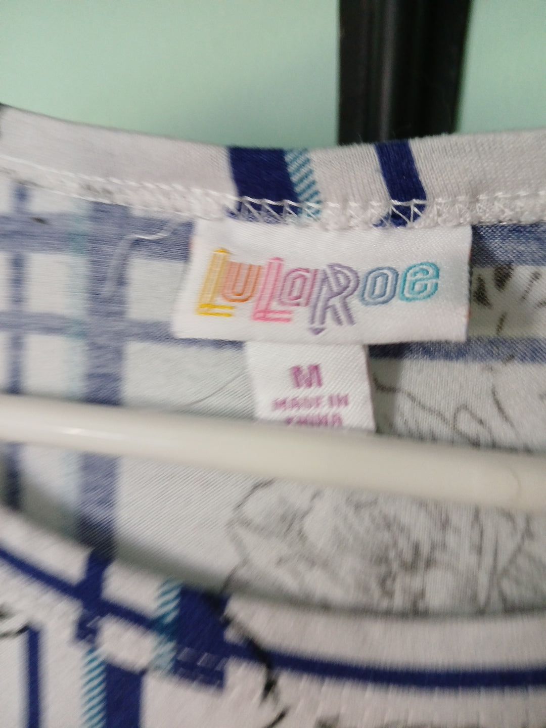 LULAROE dress with Pockets /White, Blue Squares, & Floral Sz M