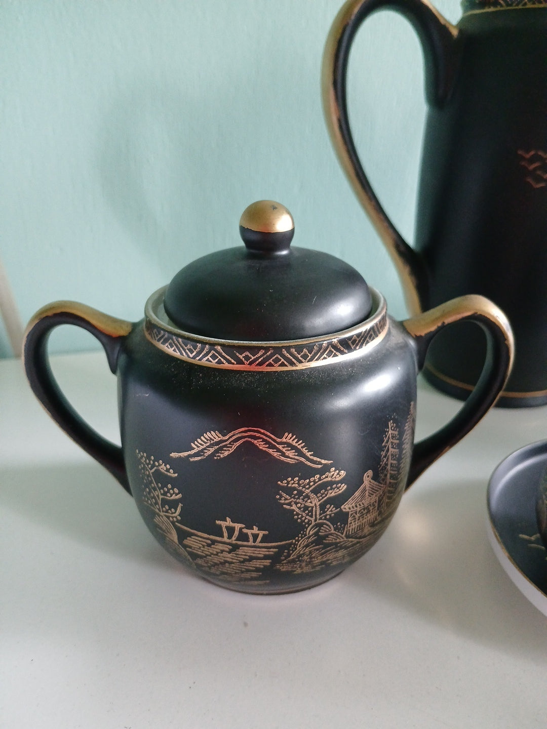 Complete Japanese Tea set By Sadek 6 piece(Andrea) Black & Gold Hand  painted