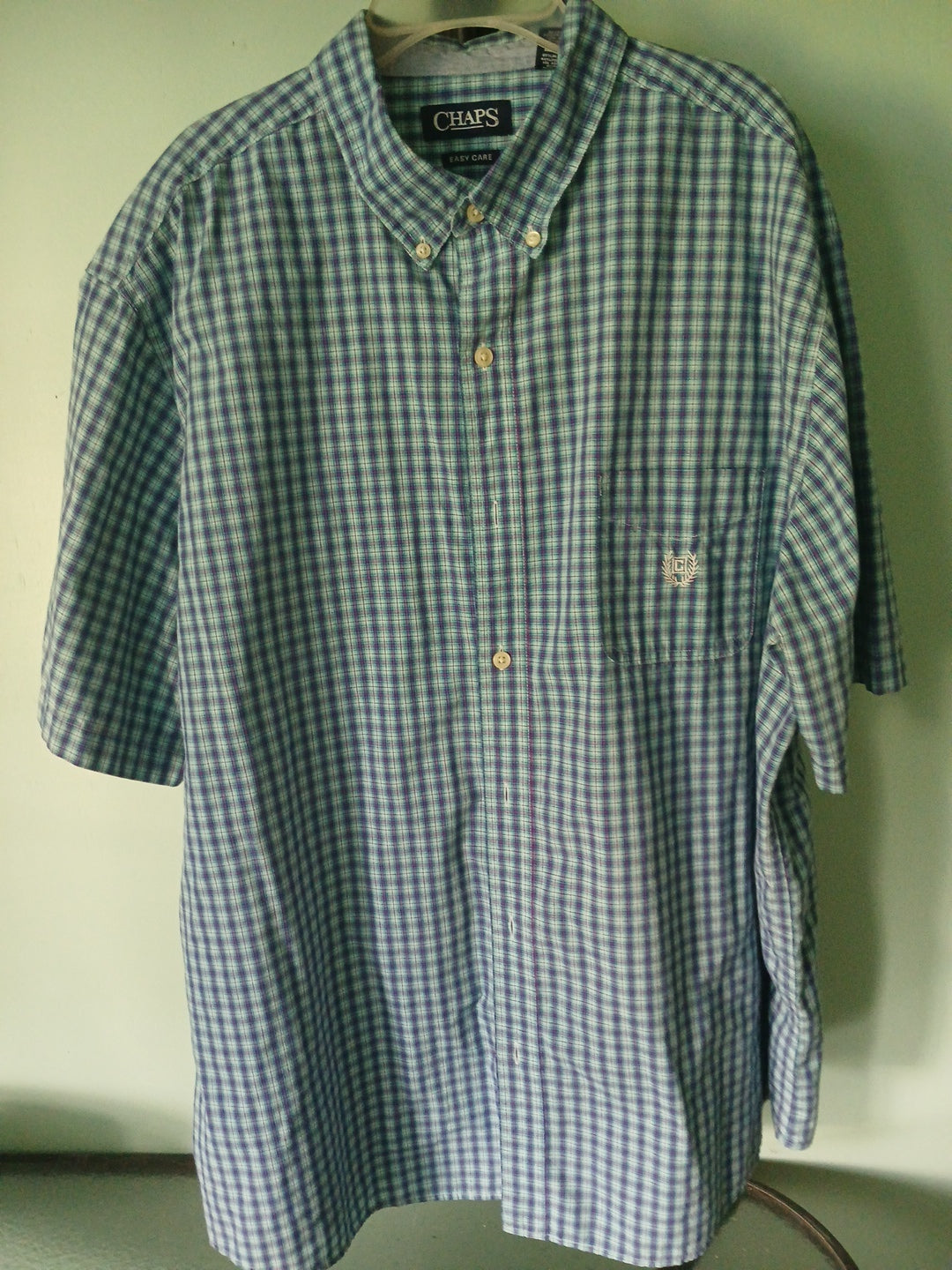 MENS Chaps 2xl  shirt blue check, short sleeve  button down