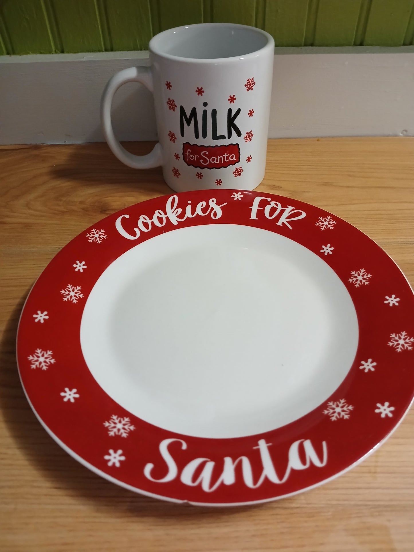 Santa's cookies and milk dish and mug set