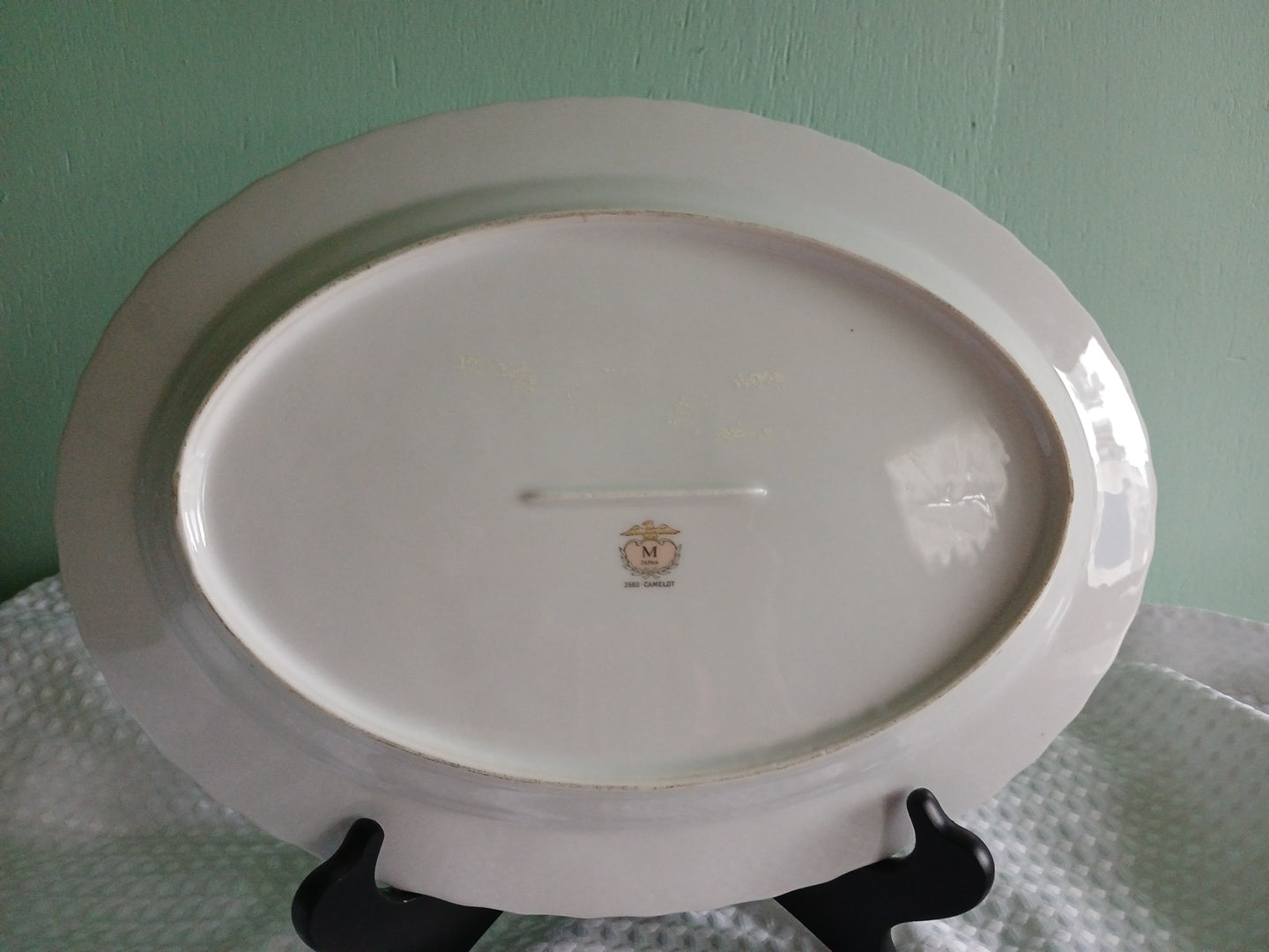 14" Serving Platter  Japan 3560 - Camalot Blue Rose  With Silver Etch Trim