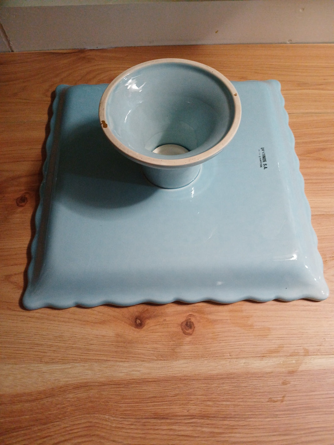 Ceramic Light Blue Peddistool , Square Cake Stand BY DESTINOS S.A From Portugal