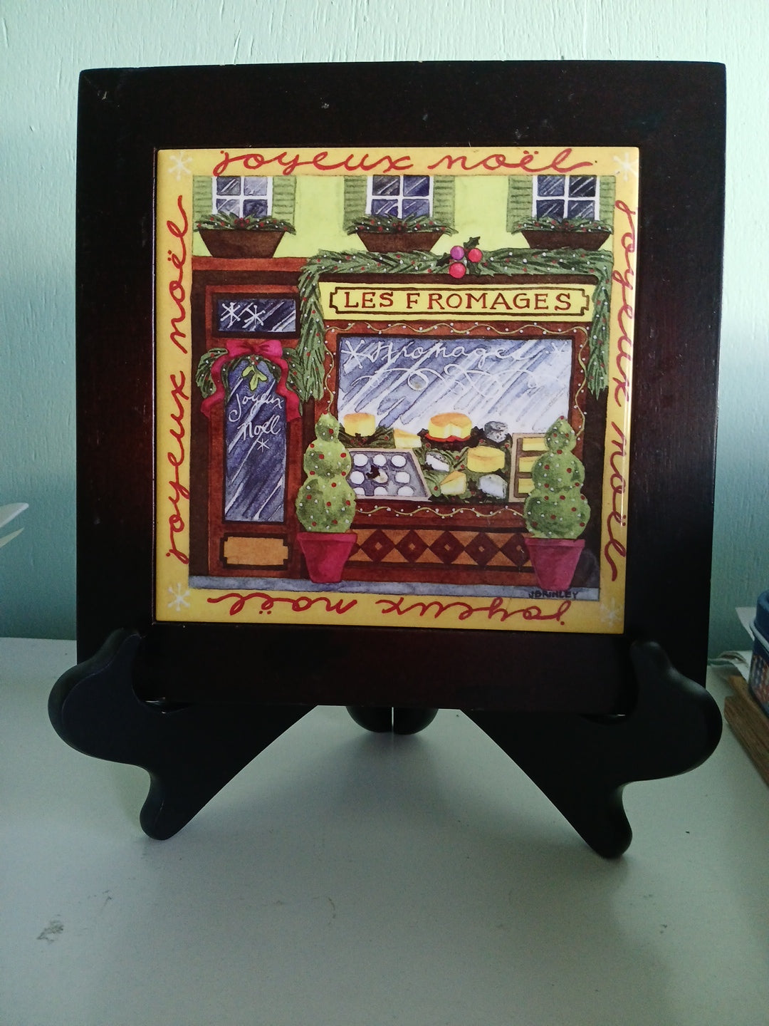 Hanging Tile TRIVET Christmas Scene French Bake Shoppe JOYEUX NOEL