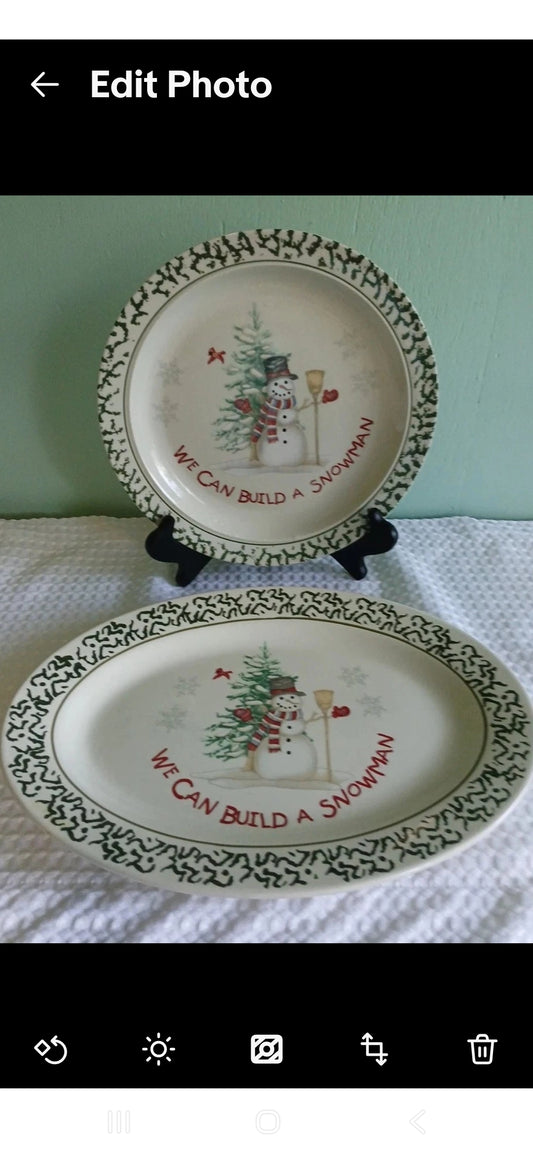 Snowman  14" Platter And 10"  Plate Set