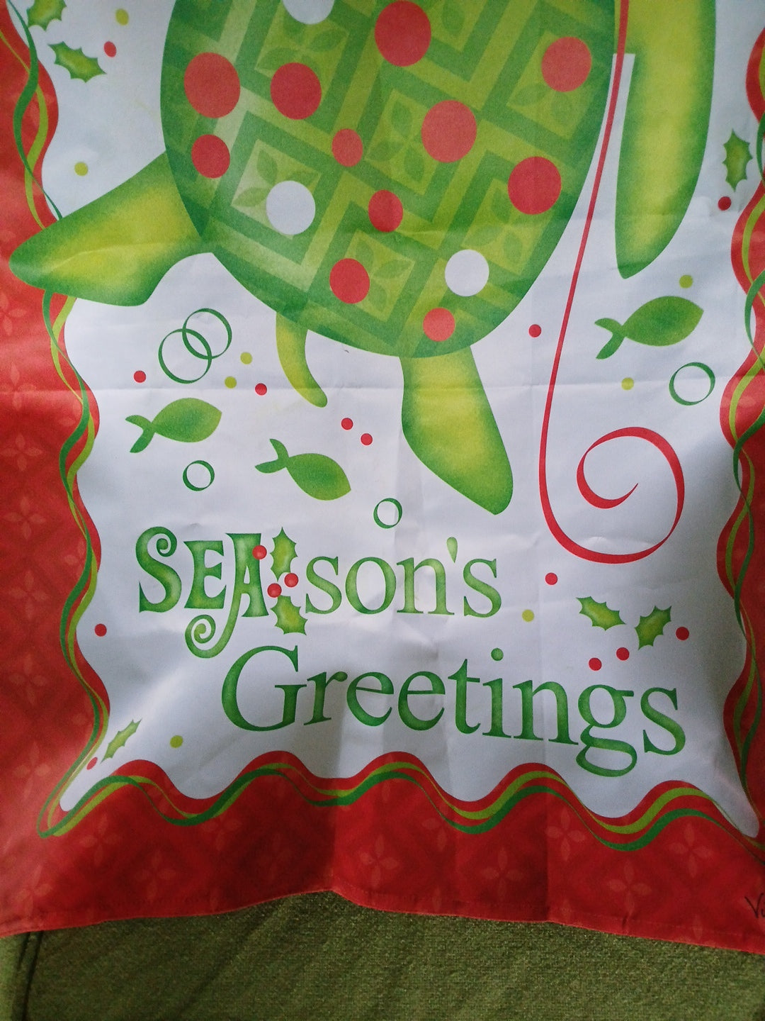 Seasons Greetings Christmas Turtle, Nautical Flag- Never Hung , Open Package.