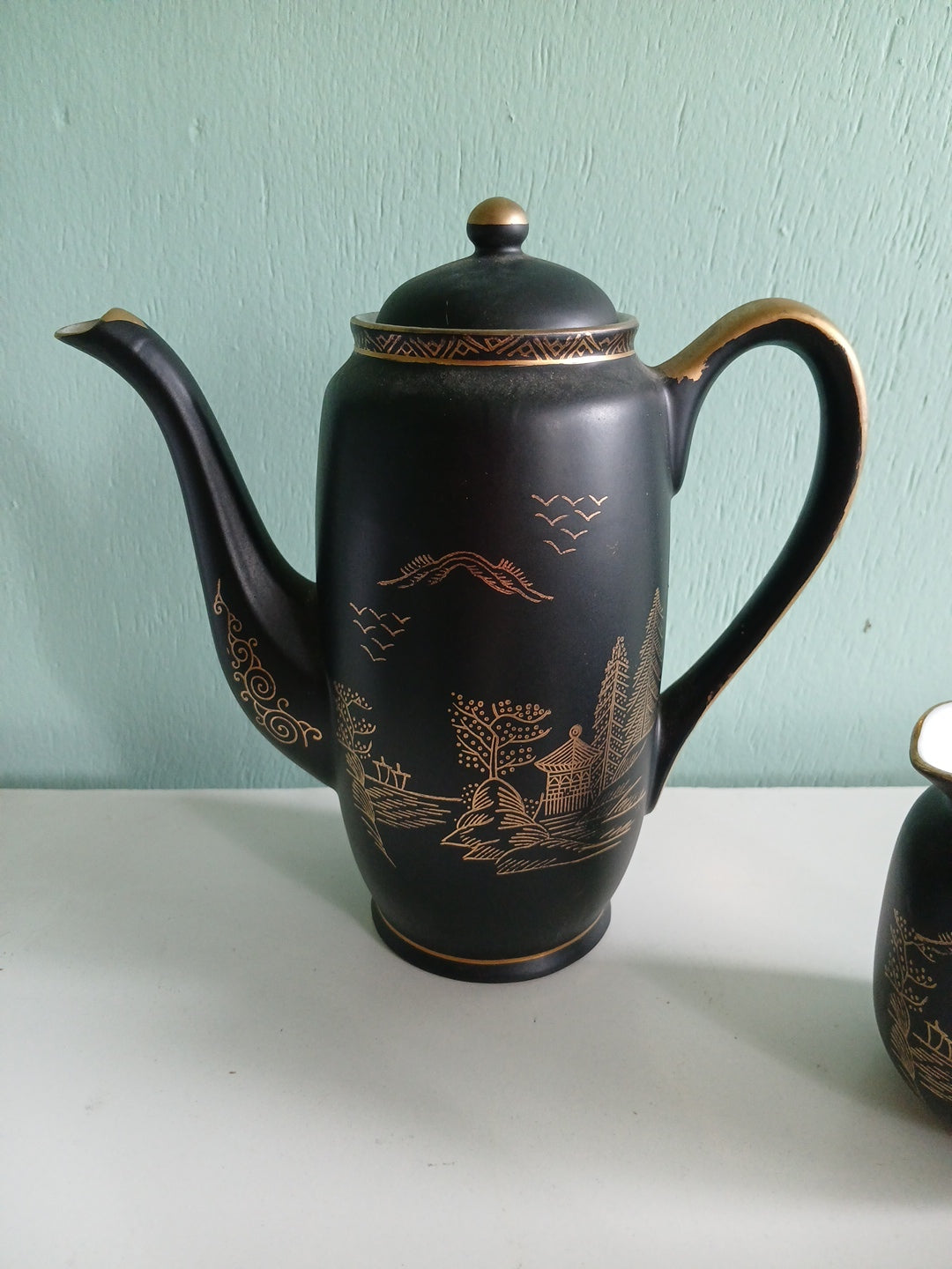 Complete Japanese Tea set By Sadek 6 piece(Andrea) Black & Gold Hand  painted