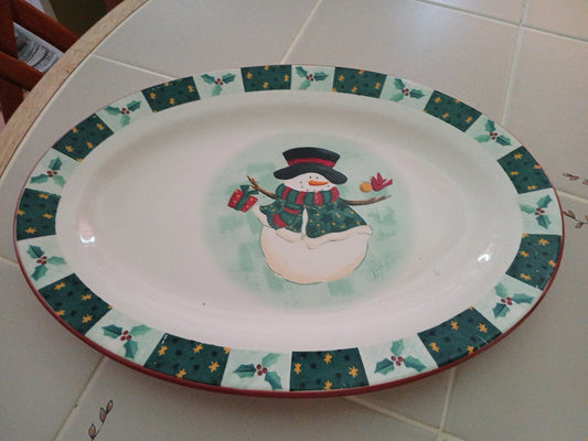 Snowman & Cardinal Christmas Platter