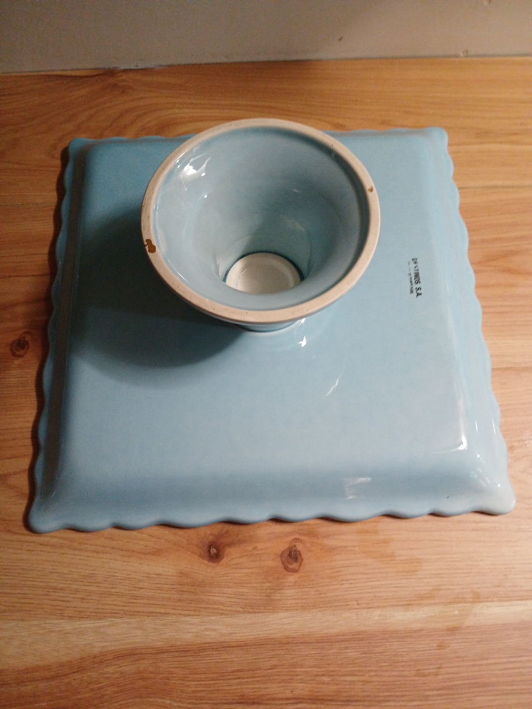 Ceramic Light Blue Peddistool , Square Cake Stand BY DESTINOS S.A From Portugal