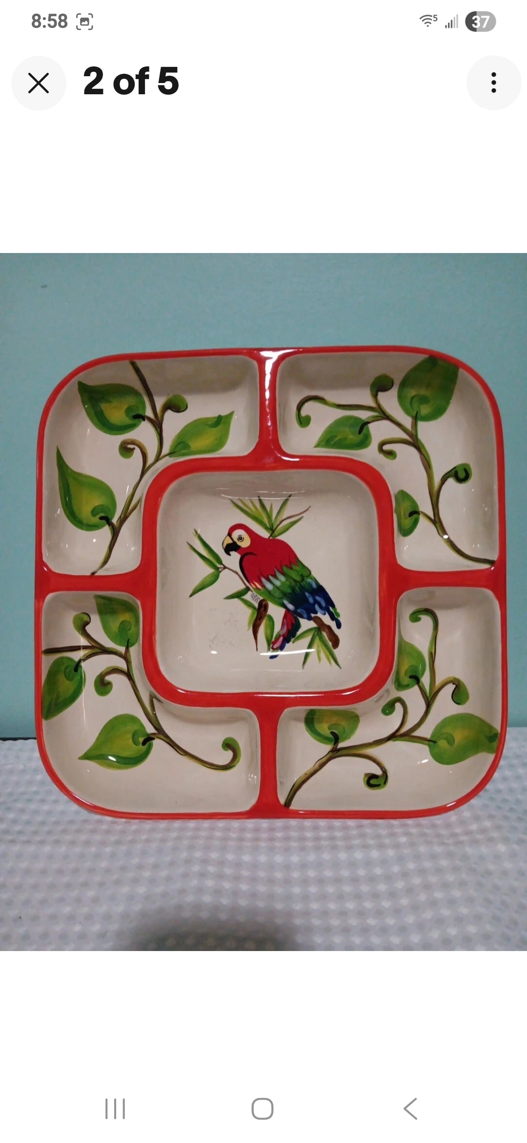 Vntg Sectional Platter Vibrant Hand Painted (Parrot In Paradise Lost)