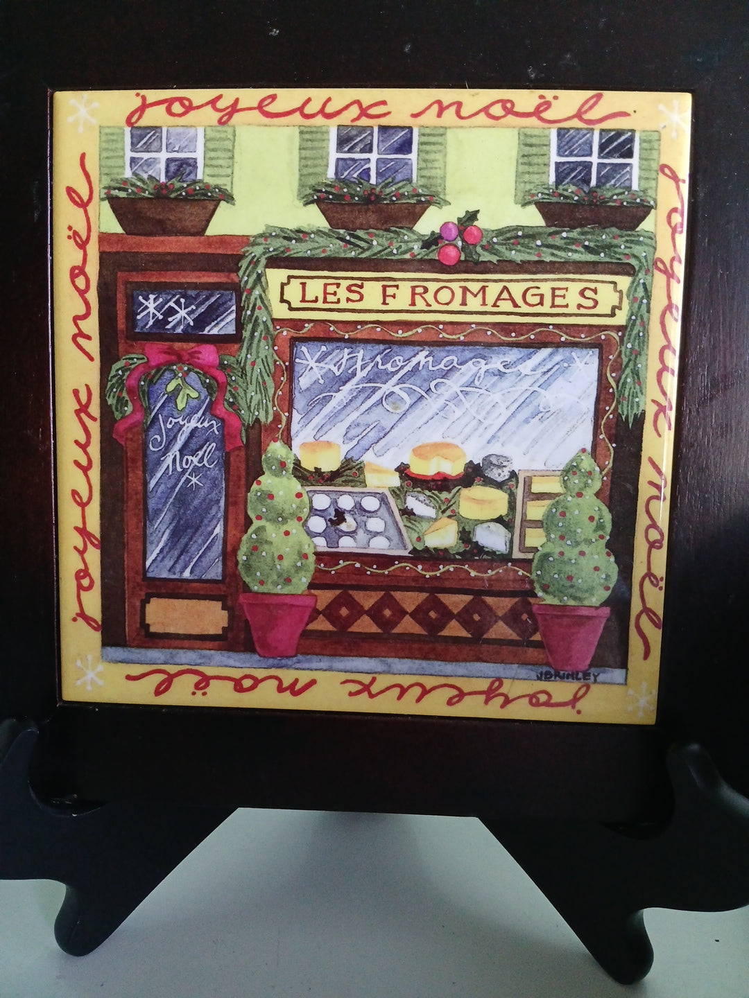 Hanging Tile TRIVET Christmas Scene French Bake Shoppe JOYEUX NOEL