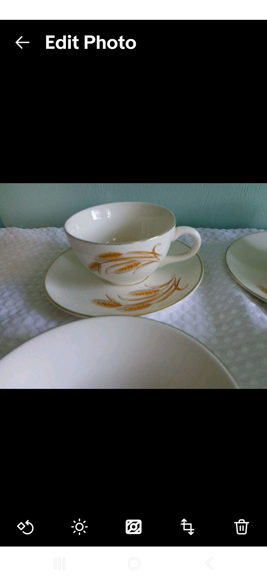 Vtg.Homer Laughlin Golden Wheat 22k Gold Tea Cups & Saucers & Bowls Serving 2