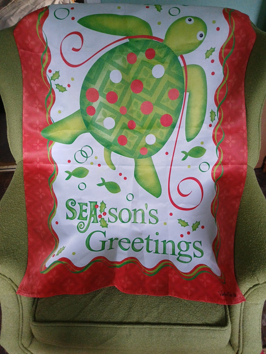 Seasons Greetings Christmas Turtle, Nautical Flag- Never Hung , Open Package.