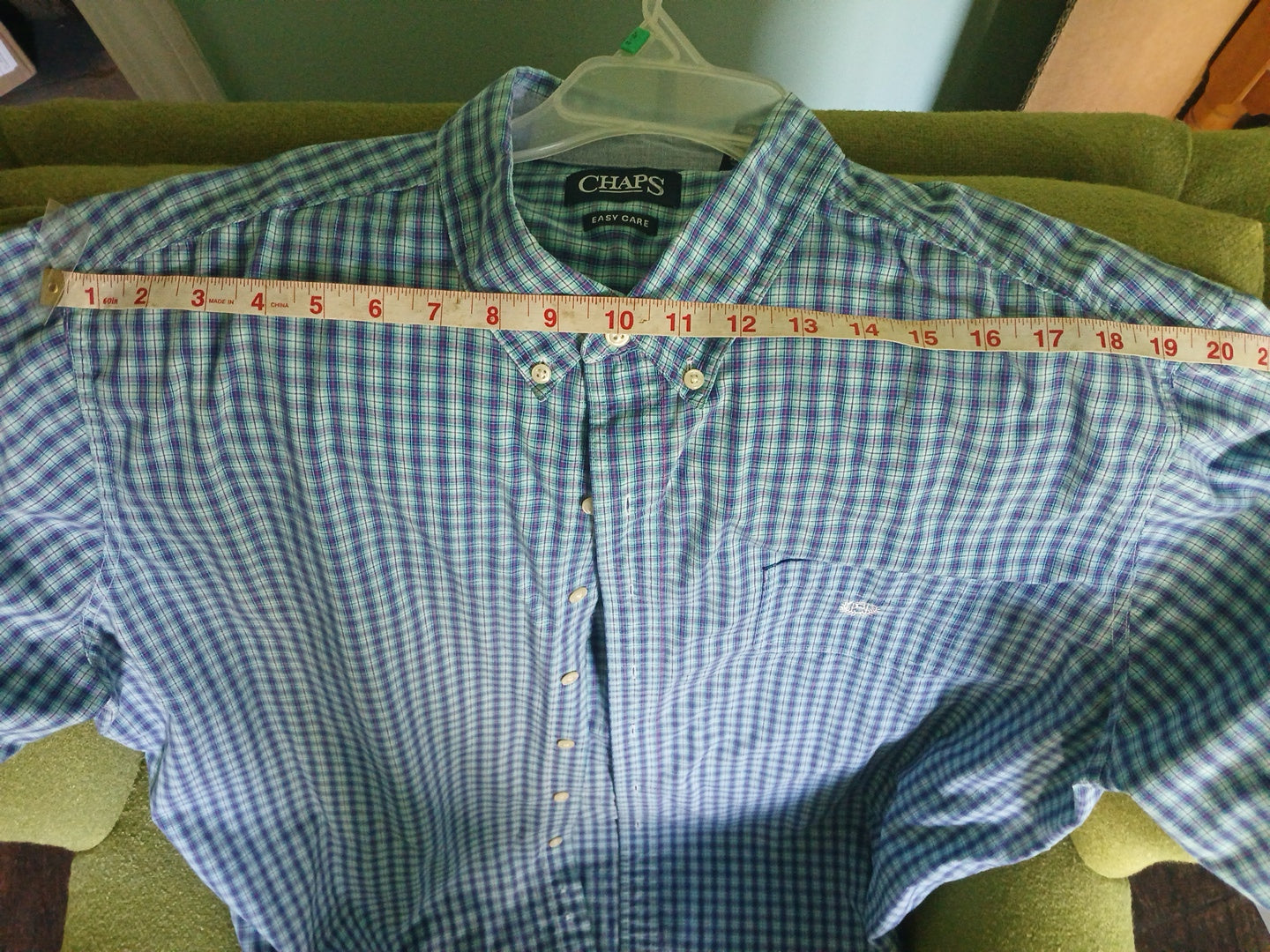 MENS Chaps 2xl  shirt blue check, short sleeve  button down
