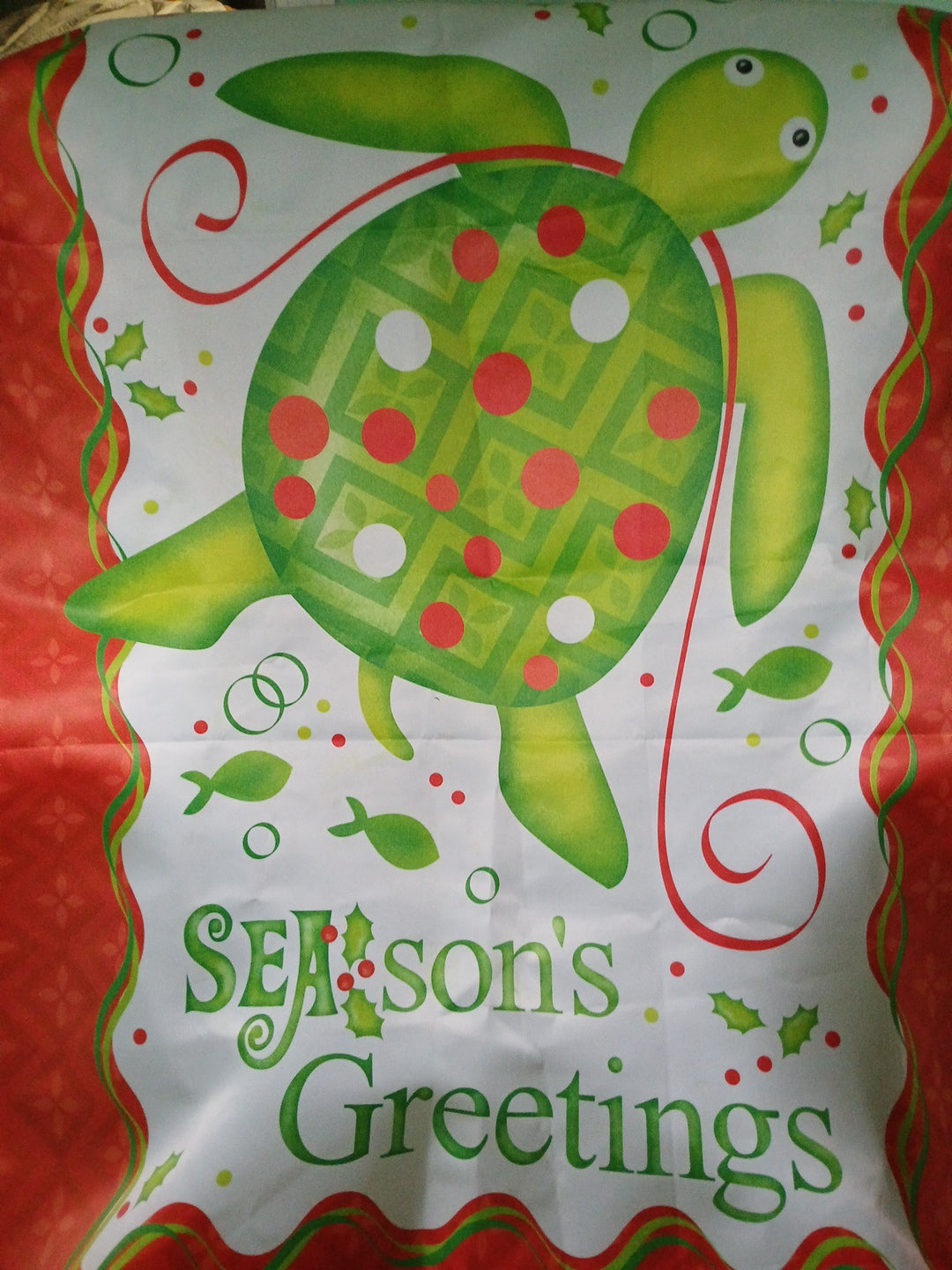 Seasons Greetings Christmas Turtle, Nautical Flag- Never Hung , Open Package.