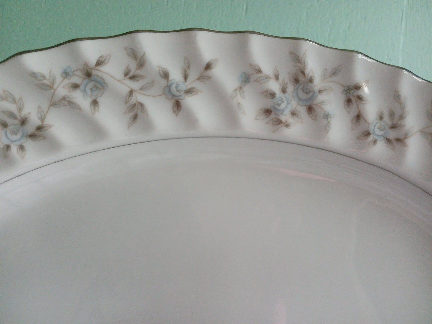 14" Serving Platter  Japan 3560 - Camalot Blue Rose  With Silver Etch Trim