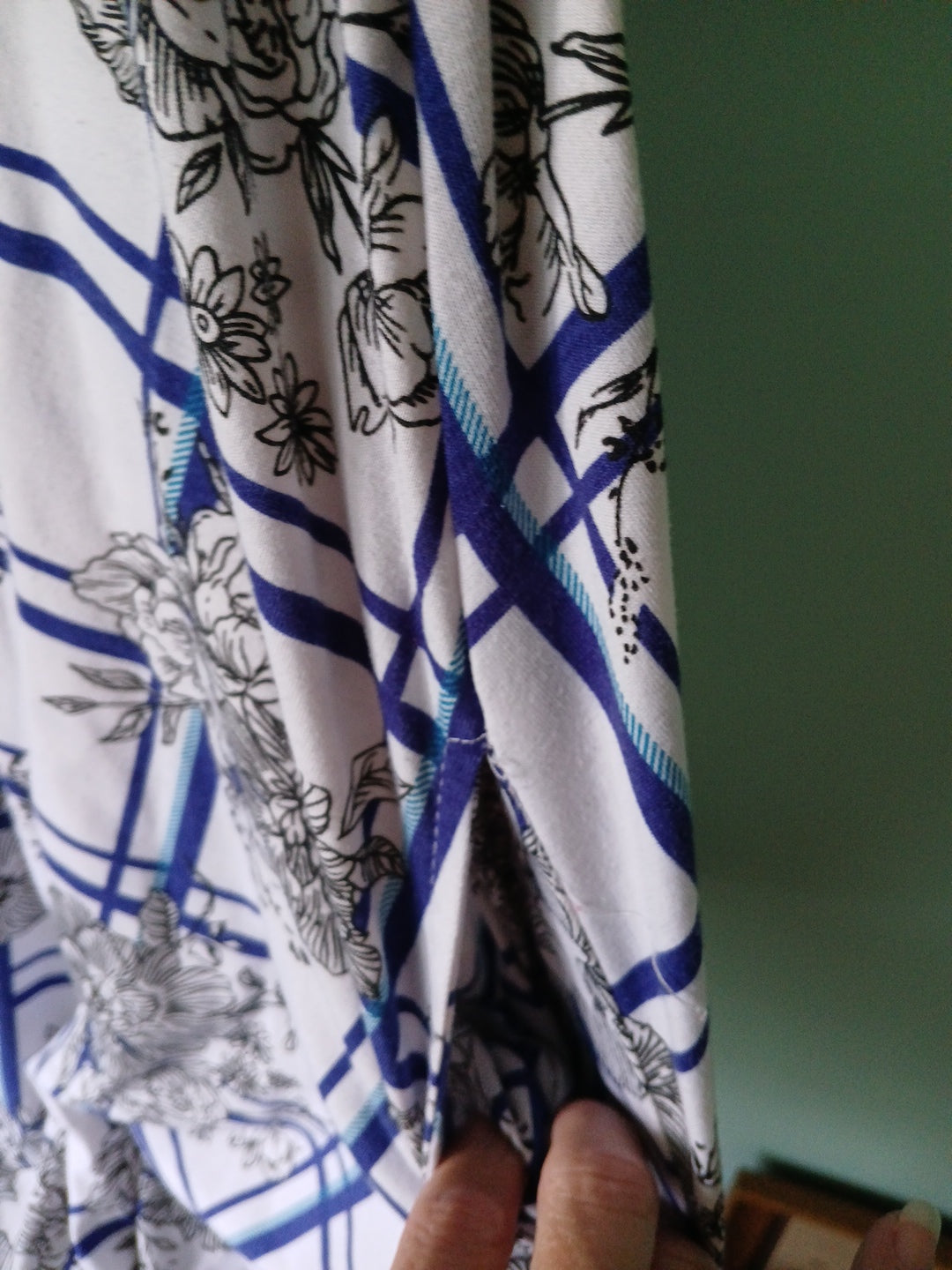 LULAROE dress with Pockets /White, Blue Squares, & Floral Sz M