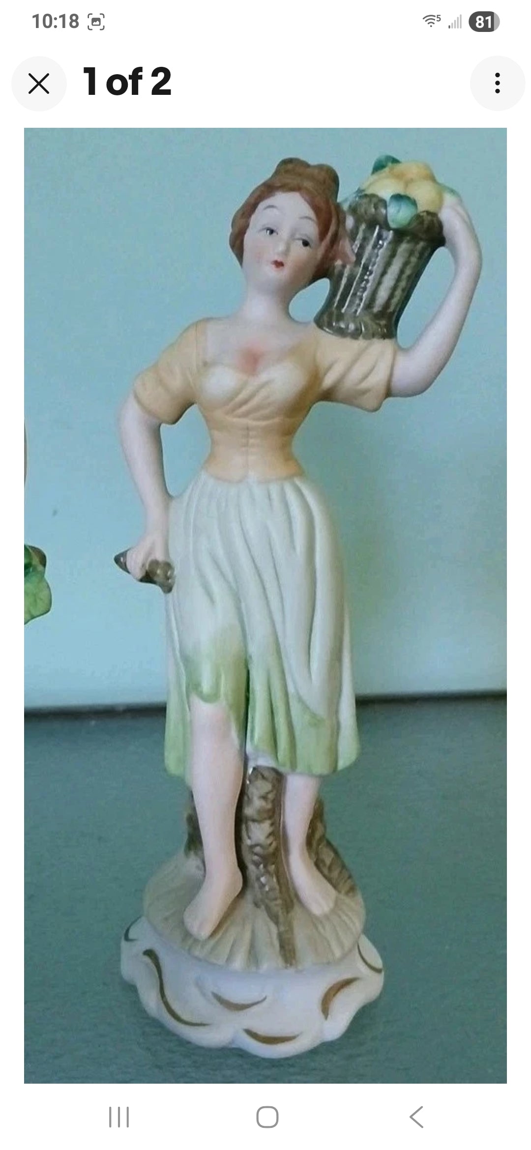 Vintage Hand Painted FBIA Porcelain Figurine - Peasant Woman Harvesting Fruit