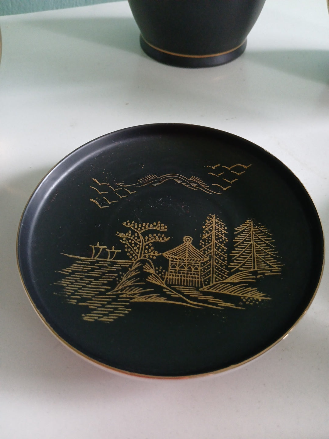 Complete Japanese Tea set By Sadek 6 piece(Andrea) Black & Gold Hand  painted