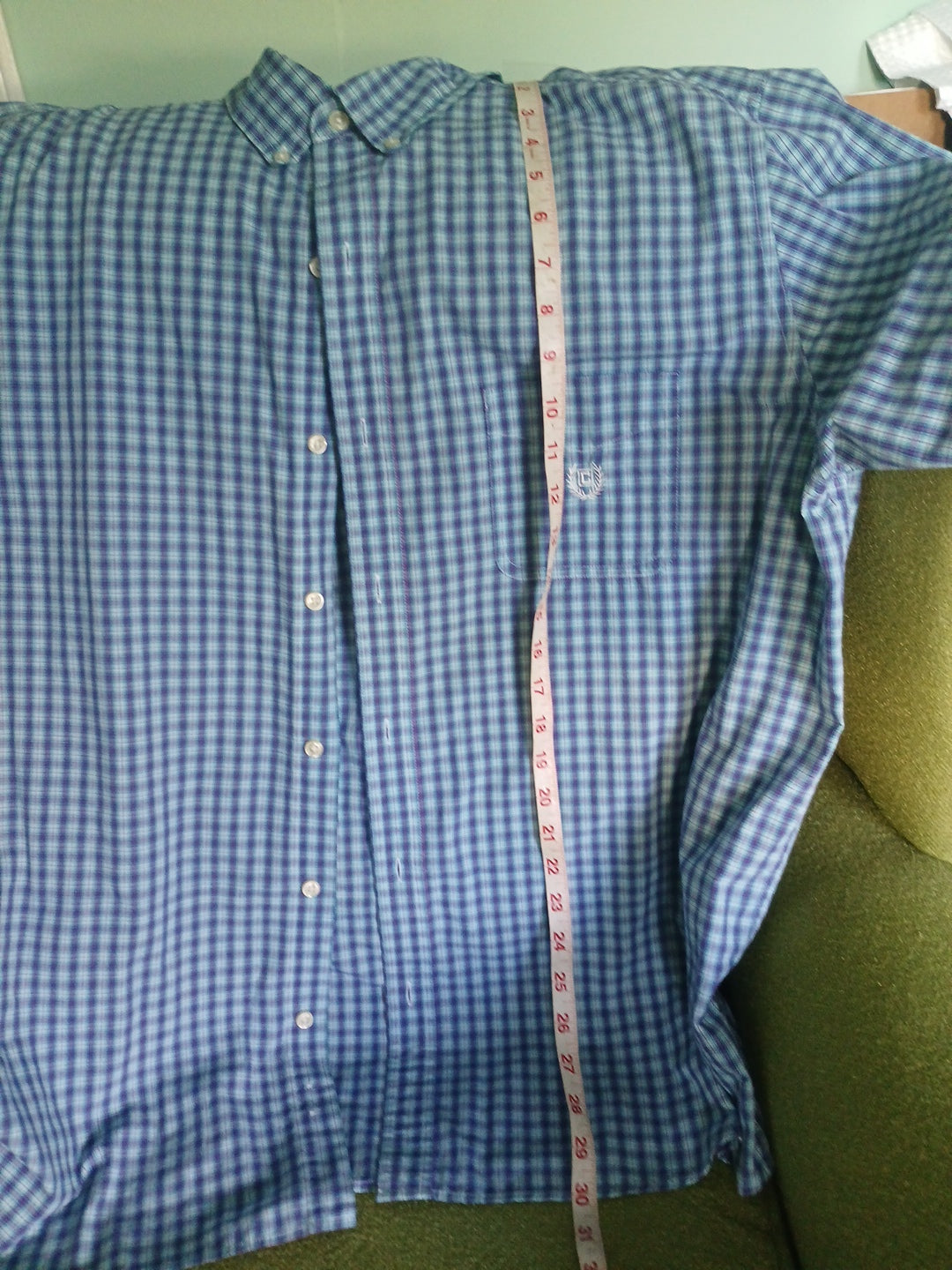 MENS Chaps 2xl  shirt blue check, short sleeve  button down