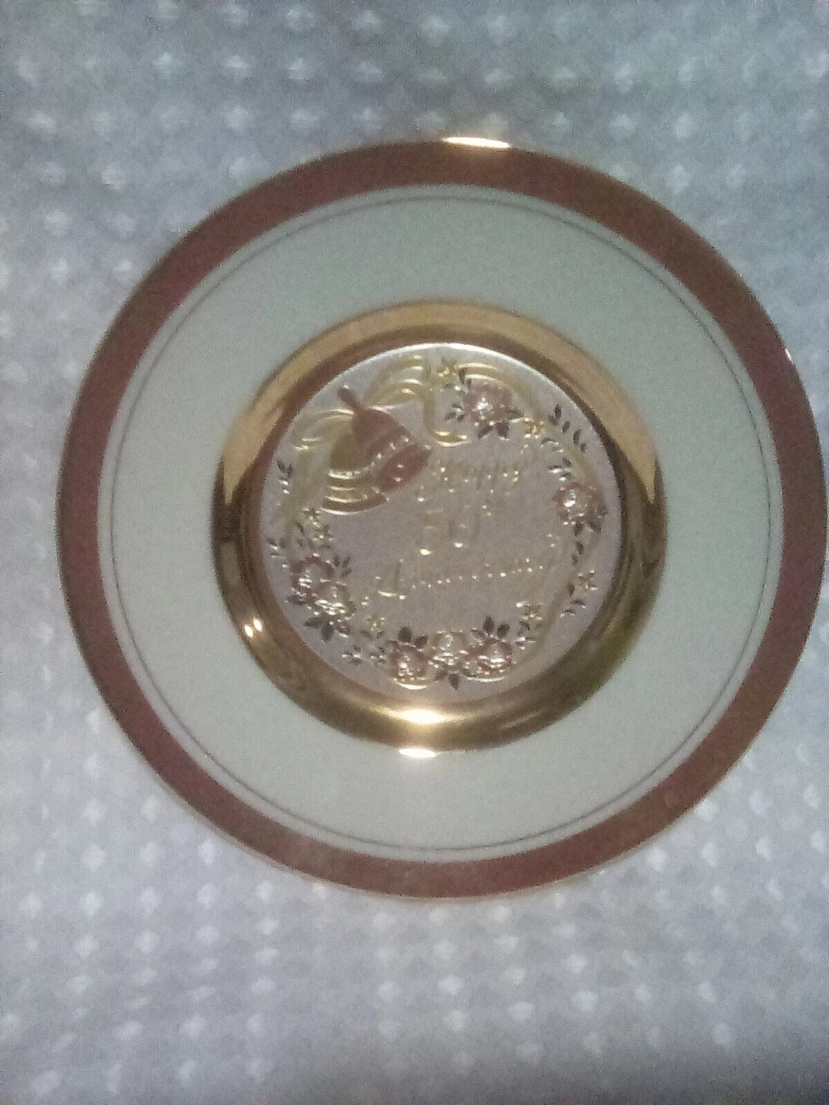 50h Anniversary plate/  Chokin Dynasty Japanese engraving gold trim