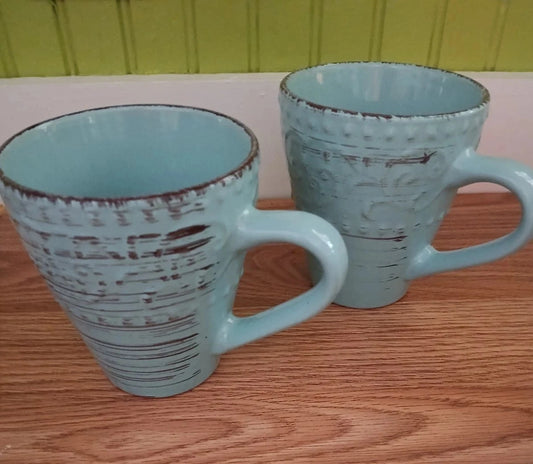 Vancasso Design Stoneware Set Of  2 Aqua Blue Coffee Cups