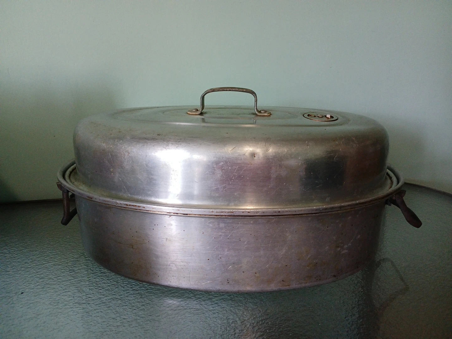 Vintage Mirro Silver Roaster Pan Vented With Lid & Hing Handles