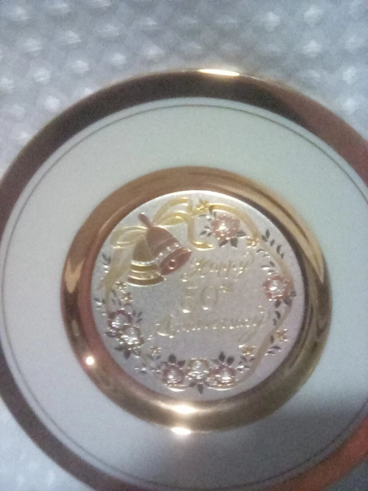 50h Anniversary plate/  Chokin Dynasty Japanese engraving gold trim