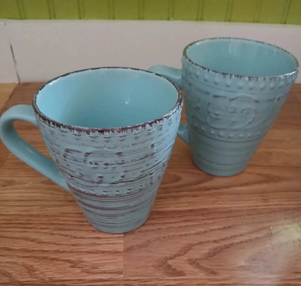 Vancasso Design Stoneware Set Of  2 Aqua Blue Coffee Cups