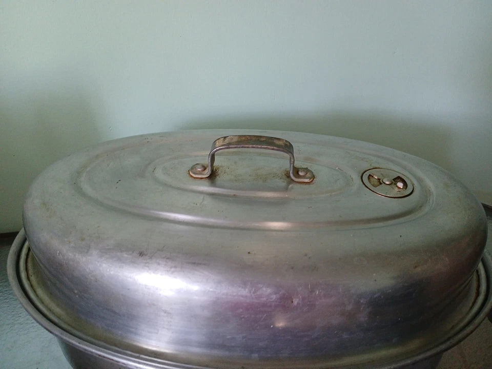 Vintage Mirro Silver Roaster Pan Vented With Lid & Hing Handles