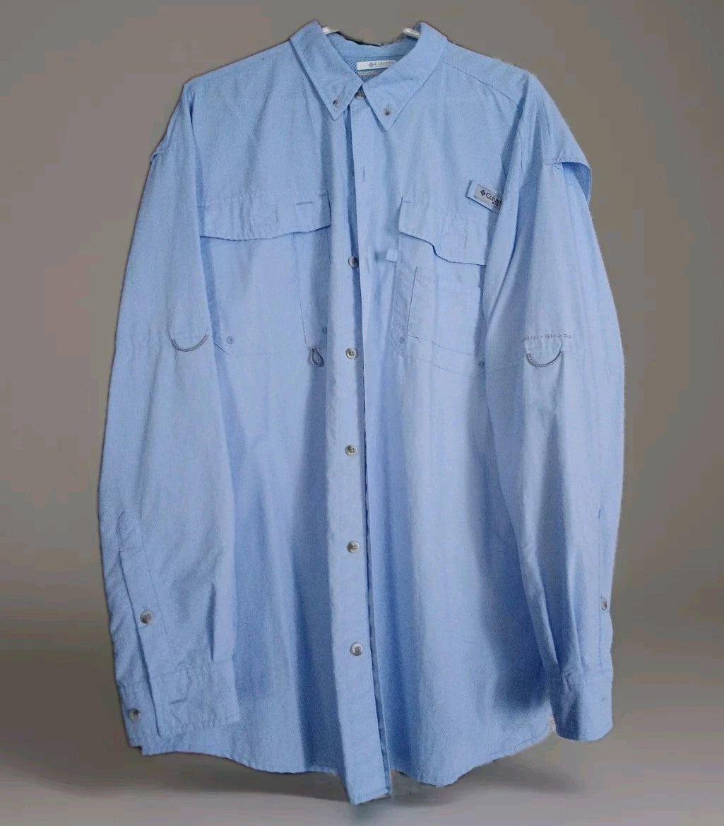 Columbia PFG Men's Long Sleeve Shirt - Light Blue XL