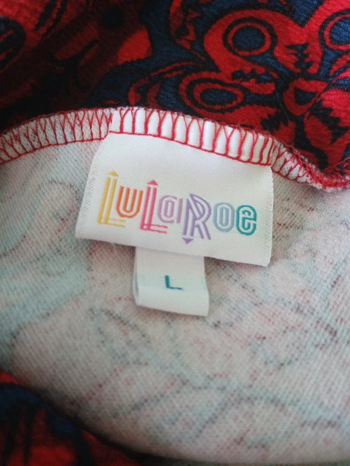 Lularoe Fitted Mini Pencil Cassie skirt Sz L Red Floral stretch Waist Band