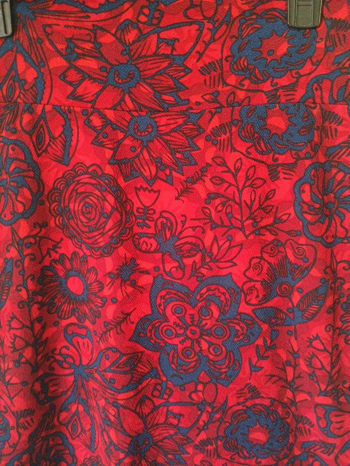 Lularoe Fitted Mini Pencil Cassie skirt Sz L Red Floral stretch Waist Band