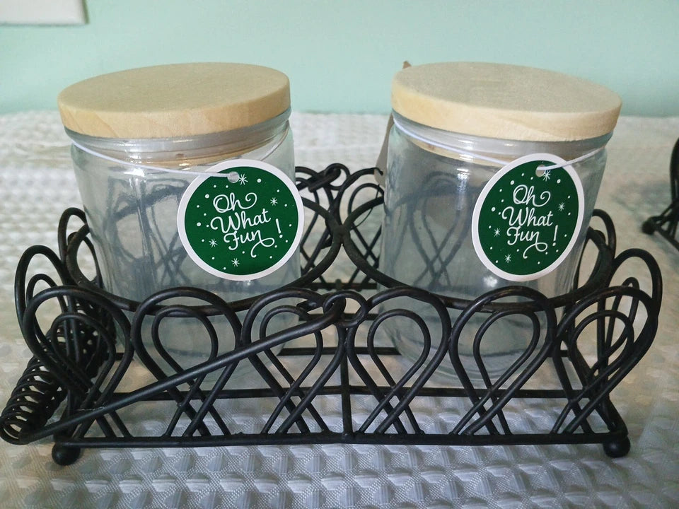 Vintage Glass Spice Jar Set in Metal Basket