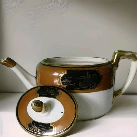 Vtg Japanese Two Tone Teapot & Lid NIPPON Oriental