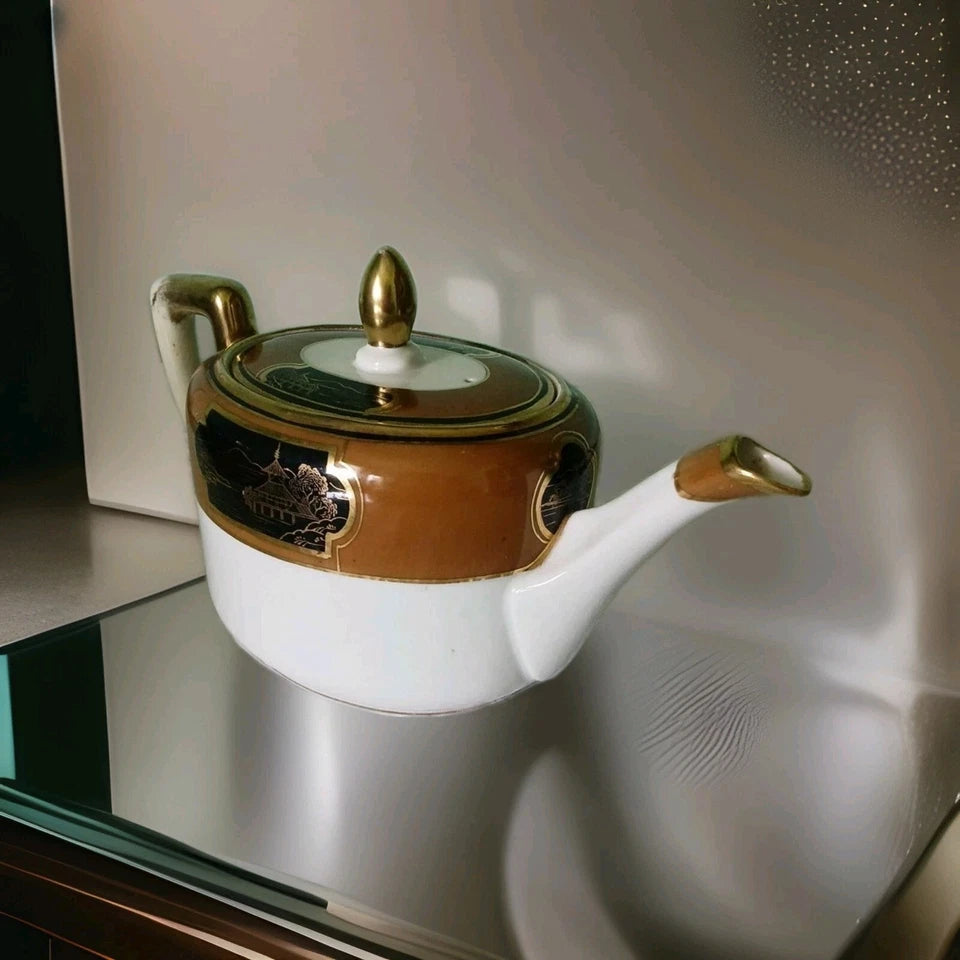Vtg Japanese Two Tone Teapot & Lid NIPPON Oriental