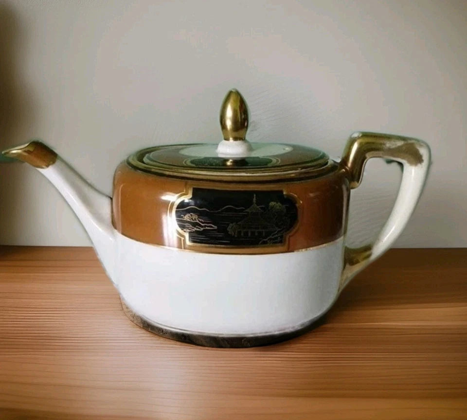 Vtg Japanese Two Tone Teapot & Lid NIPPON Oriental