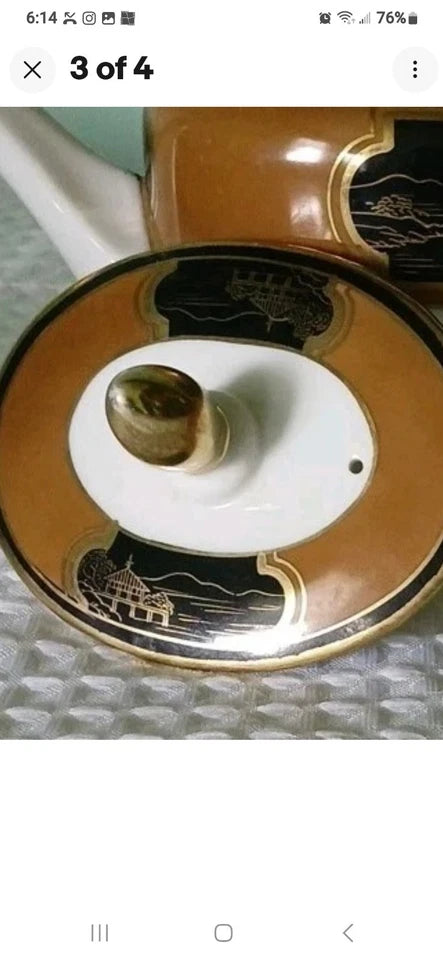 Vtg Japanese Two Tone Teapot & Lid NIPPON Oriental