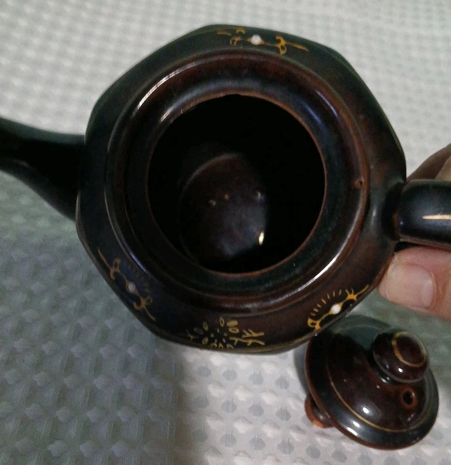 Vntg Brown Oriental TerraCotta TeaPot