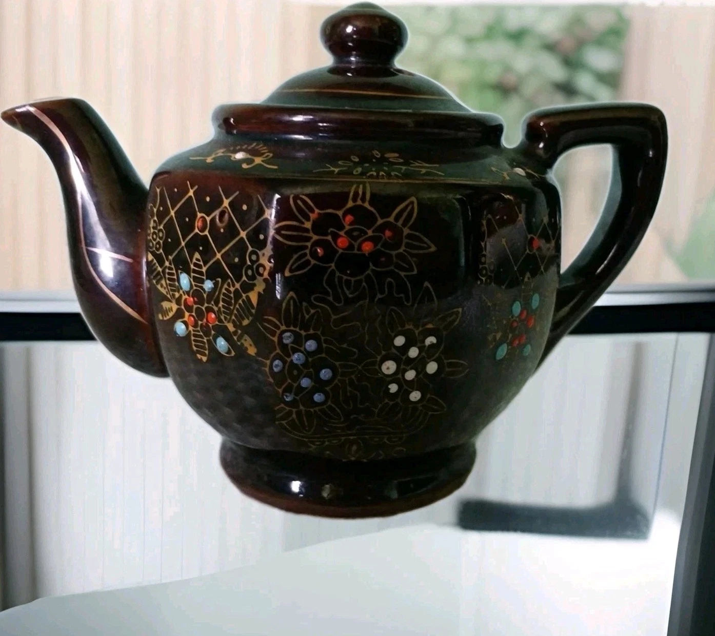 Vntg Brown Oriental TerraCotta TeaPot